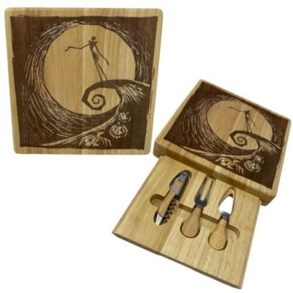 Disney Nightmare Before Christmas Wood Cheese Board And Tools Set Party Jack‎ - Picture 1 of 10